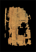 Papyrus portant les fins de quelques vers de l’Iliade sur le recto et les traces d’un document sur le verso
