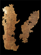 Two fragments of a papyrus bearing verses from the Iliad (II 449-519, 528-555)