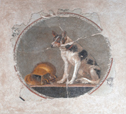 Mosaic depicting a sitting dog 