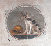 Mosaic depicting a sitting dog