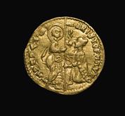 Gold Venetian Ducat depicting Saint Marc on one side and Christ on the other side